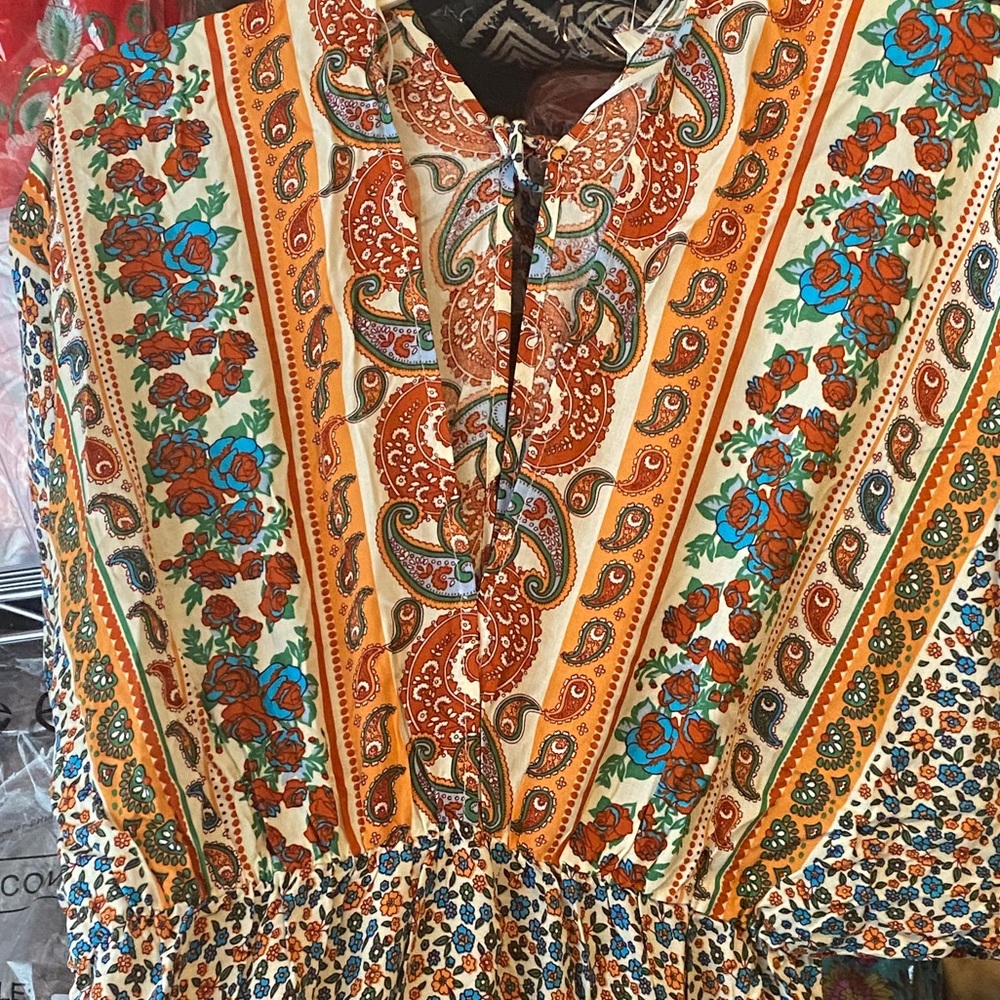 💼S Last One 🏜Sunset Boho Tile Flower Dress New - Picture 12 of 12